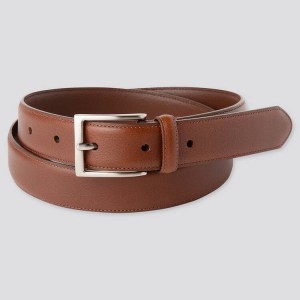 Uniqlo Italian Leather Stitched Men's Belts Brown | PJSCTV597