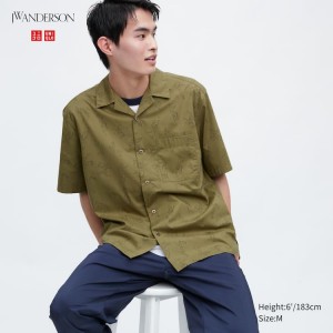 Uniqlo Jw Anderson Casual Printed Short Sleeved (Open Collar) Men's Shirts Olive | WFAZHE947