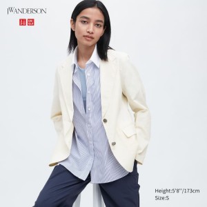 Uniqlo Jw Anderson Linen Blend Women's Jackets White | JKCTIY350