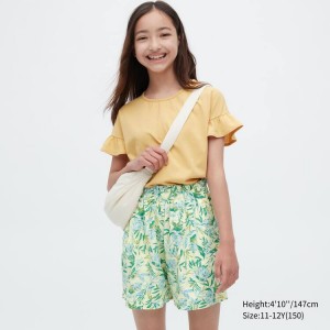 Uniqlo Linen Blend Flower Print Easy Kids' Shorts Cream | DJSLOA072