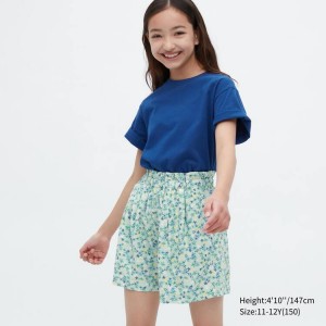 Uniqlo Linen Blend Flower Print Easy Kids' Shorts Green | OZBRUA958