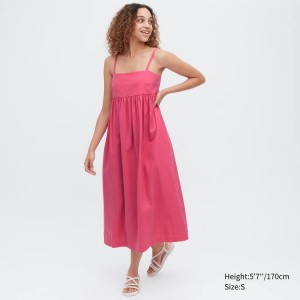 Uniqlo Linen Blend Gathered Camisole Women's Dress Pink | KDOIEM324