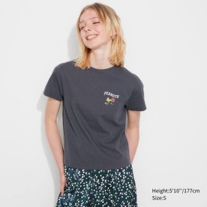 Uniqlo Love Sunshine & Peanuts Ut Graphic Women's T Shirts Dark Grey | JMBYEL217