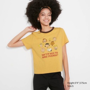 Uniqlo Love Sunshine & Peanuts Ut Graphic Women's T Shirts Yellow | LHCXIF173