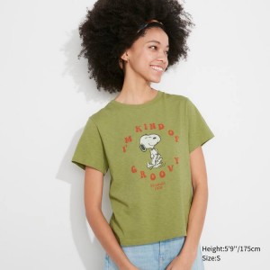 Uniqlo Love Sunshine & Peanuts Ut Graphic Women's T Shirts Green | XIKVYL816