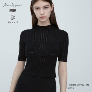 Uniqlo Mame Kurogouchi 3d Knit Seamless Mesh Half Sleeve Women's Shirts Black | ANZPDM039