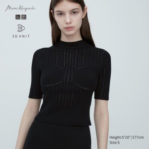 Uniqlo Mame Kurogouchi 3d Knit Seamless Mesh Half Sleeve Women's Knitwear Black | VUJOAS149