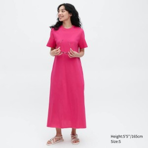 Uniqlo Mercerised Cotton A-line Short Sleeved Women's Dress Pink | HDBSMG374