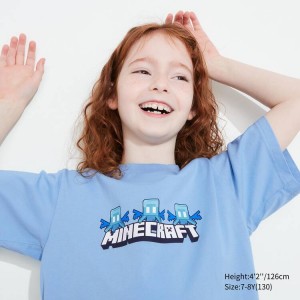 Uniqlo Minecraft Ut Graphic Kids' T Shirts Blue | YBRWVH810