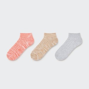 Uniqlo Mixed Yarn Short (Three Pairs) Women's Socks Pink / Grey / Beige | UPYAZN678