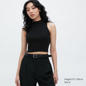 Uniqlo Mock Neck Cropped Women's Knitwear Black | DNBYHE284