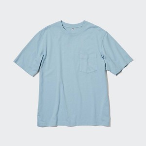 Uniqlo Oversized Pocket Crew Neck Half Sleeved Men's T Shirts Blue | IXUJQM518