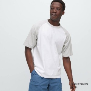 Uniqlo Oversized Raglan Half Sleeved Men's T Shirts Grey | RVMSQE176