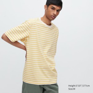 Uniqlo Oversized Striped Half Sleeved Men's T Shirts Yellow | UMILBX137