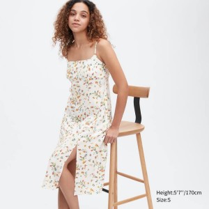 Uniqlo Printed Front Slit Camisole Women's Dress White | UMDLOH925