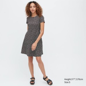 Uniqlo Printed Short Sleeved Flared Women's Dress Black | PNYTCL371