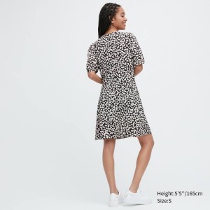 Uniqlo Printed V Neck Short Sleeved Mini Women's Dress White / Black | PXBZQR132