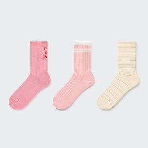 Uniqlo Regular (Three Pairs) Kids' Socks Pink / Yellow | WJGMSI075