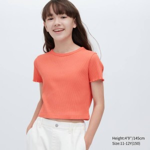 Uniqlo Ribbed Cropped Kids' T Shirts Orange | RTJUZL950