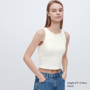 Uniqlo Ribbed Cropped Sleeveless Women's Tops White | VXSDWC874