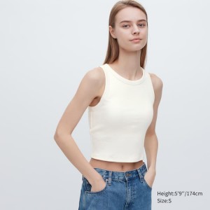 Uniqlo Ribbed Cropped Sleeveless Women's Bras White | RYCUPJ087