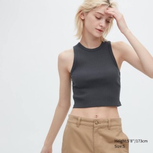 Uniqlo Ribbed Racer Back Cropped Fit Women's Tops Grey | PCVTXI539