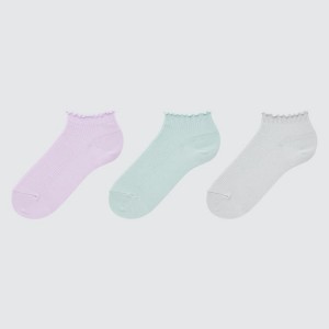 Uniqlo Ribbed Short (Three Pairs) Kids' Socks Pink / Green / Grey | EVMNJF567