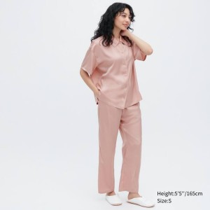 Uniqlo Satin Pajamas (Short Sleeve) Women's Loungewear Pink | GUSPAR235