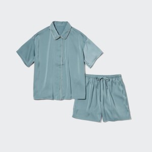 Uniqlo Satin Short Sleeved Women's Loungewear Green | MLGBPK896