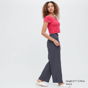 Uniqlo Seersucker Easy Women's Trousers Dark Grey | ENCPUD640