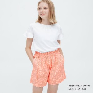 Uniqlo Seersucker Flower Print Easy Kids' Shorts Light Orange | EHMAOZ536