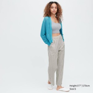 Uniqlo Seersucker Striped Easy Women's Trousers Blue | APEZGV851