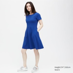 Uniqlo Short Sleeved Flared Women's Dress Blue | EDVCTZ386