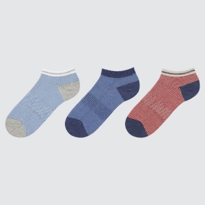 Uniqlo Short (Three Pairs) Kids' Socks Blue / Red | TOPQHL756