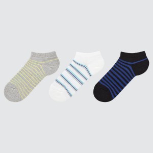 Uniqlo Short (Three Pairs) Kids' Socks Grey / White / Blue | NCOBHZ753