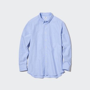 Uniqlo Slim Fit Oxford (Button-down Collar) Men's Shirts Blue | IGZTYV743