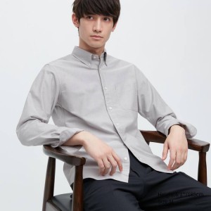 Uniqlo Slim Fit Oxford Men's Shirts Grey | ZJMTAB762