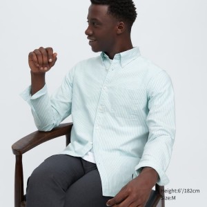 Uniqlo Slim Fit Striped Oxford Men's Shirts Green | JWKGSC754