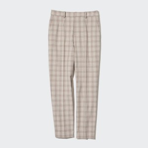 Uniqlo Smart Checked Ankle Length Women's Trousers Beige | EHVTCN583