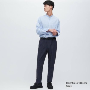 Uniqlo Smart Patterned Ankle Length Men's Trousers Navy | TQHCFN673