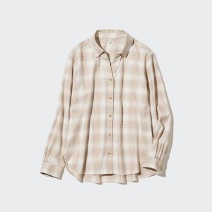 Uniqlo Soft Brushed Checked Long Sleeved Women's Shirts Beige | XEIDRV604