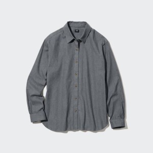 Uniqlo Soft Brushed Long Sleeved Women's Shirts Grey | VDMGLY730