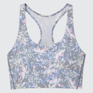 Uniqlo Square Neck Printed Active Wireless Women's Bras Grey | WARTCL137