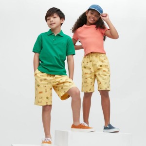 Uniqlo Stretch Printed Easy Kids' Shorts Yellow | NEMJFA596