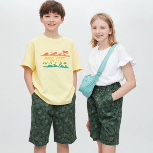 Uniqlo Stretch Printed Easy Kids' Shorts Dark Green | KJZSFO217