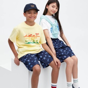 Uniqlo Stretch Printed Easy Kids' Shorts Navy | LQDTFH460