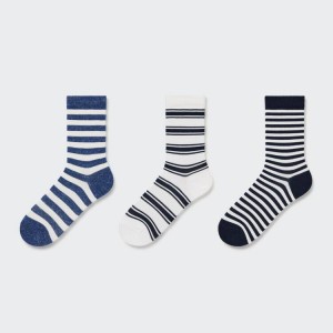 Uniqlo Striped Regular (Three Pairs) Kids' Socks Blue / White / Black | EMSRPC106