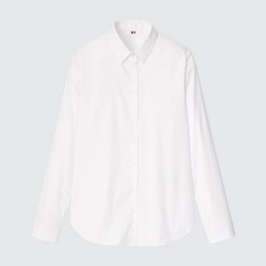 Uniqlo Supima Cotton Stretch Broadcloth Long Sleeved Women's Shirts White | VWJHAK375