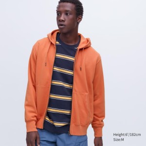 Uniqlo Sweat Zipped Men's Hoodie Orange | AQHGWB907