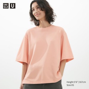 Uniqlo U Airism Cotton Oversized Women's T Shirts Pink | YMQSHX861